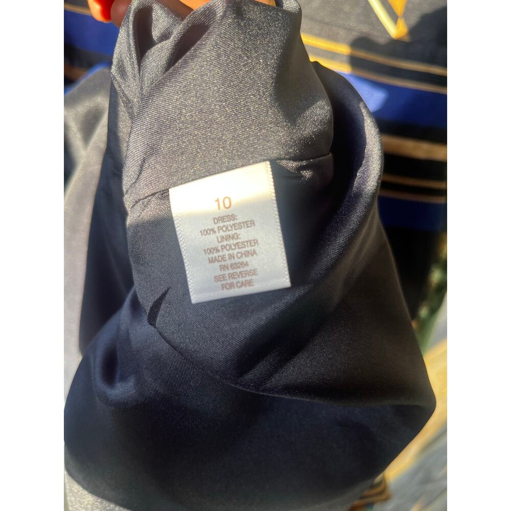 CB Established 1962 Dress Sleeveless Pleats Blue Gold V Neck Pockets Dress S10 - Picture 7 of 10